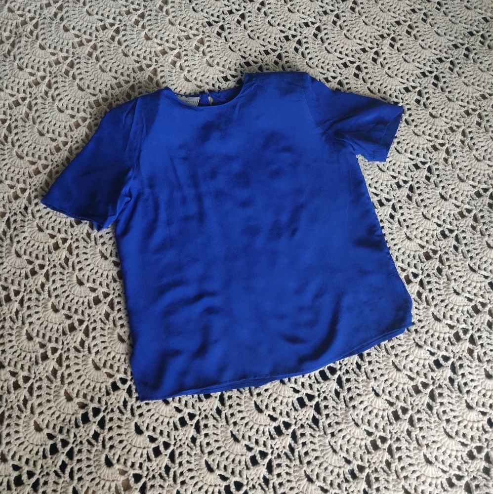 Vintage Royal Blue Silk Blouse